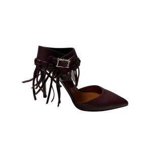 Valentino C-Rockee Fringe Ankle Strap Sandals in Burgundy Leather